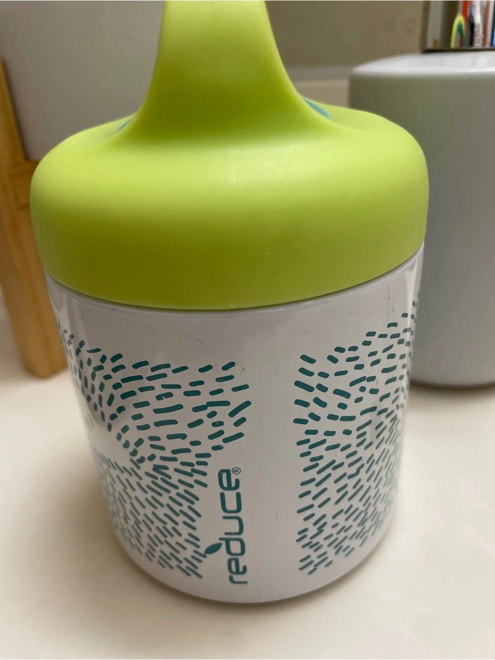 Insulated Food Jar with Lime Green Lid and Teal Pattern